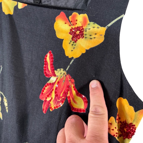 VTG Positive Attitude Black Floral Beaded Sheath‎ Dress 8 Romantic Whimsigoth - Picture 5 of 8
